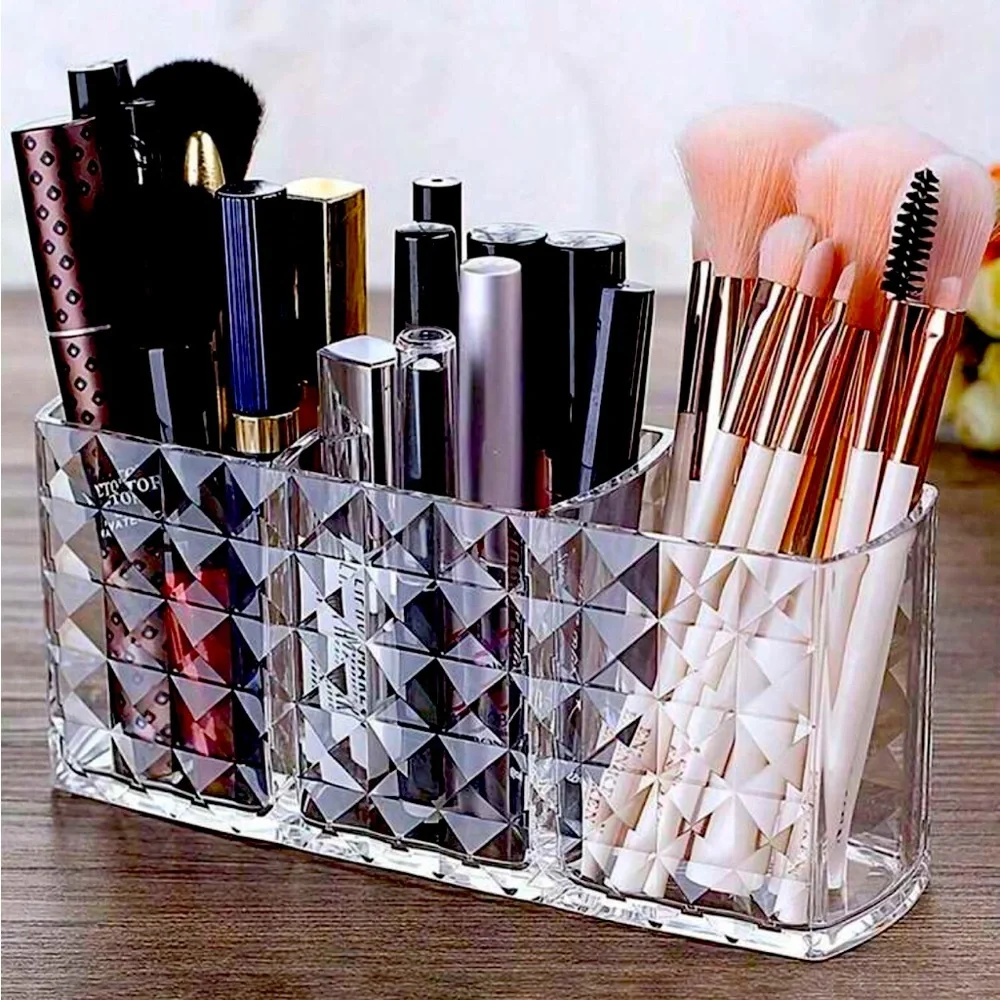Clear Jacquard 3 compartment Makeup Organizer NEW 🏷️